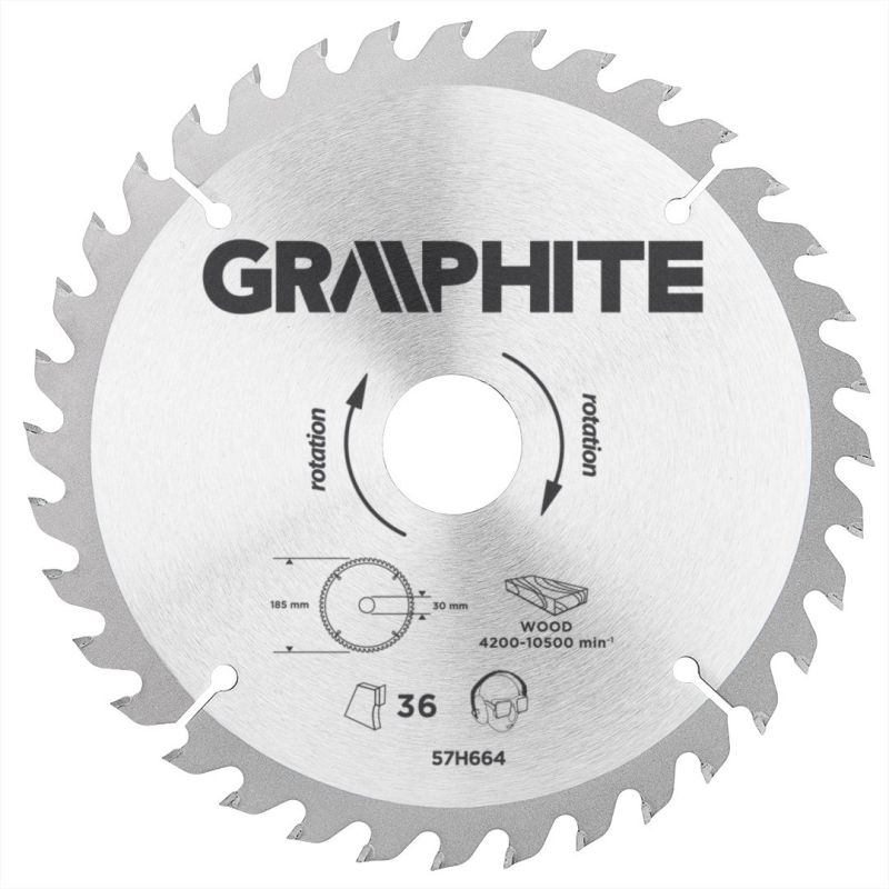 Диск відрізний 185 x 30 мм 36 зуб GRAPHITE (57H664)